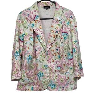 Tara Jones Women’s 18W Blazer Jacket Paisley Print 3/4 Sleeve Colorful Boho Chic